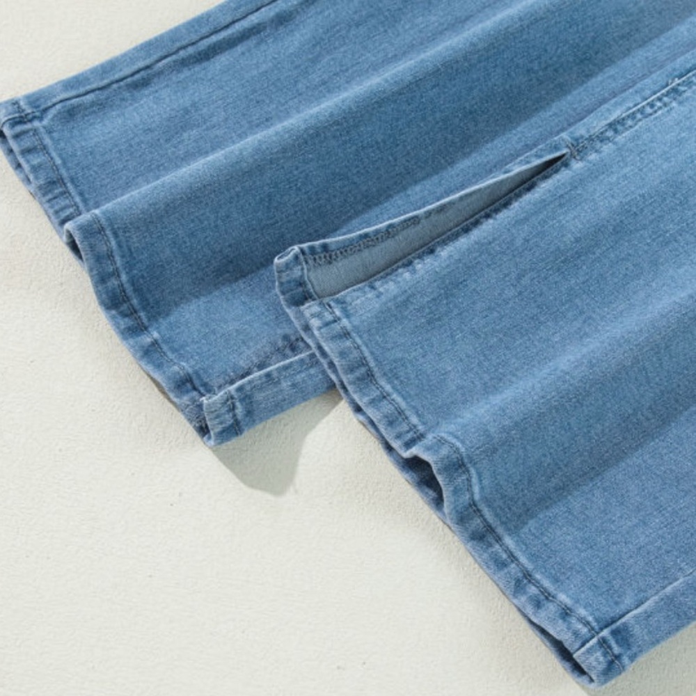 Light Blue High Rise Shift Slit Straight Leg Jeans - Picture 13 of 14